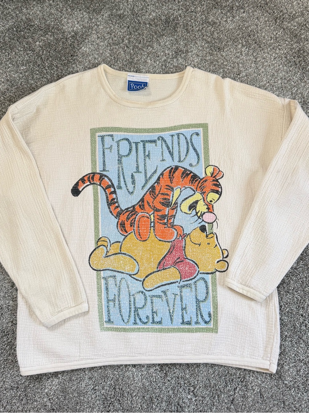 Rare Vintage Pooh Disney Cream Waffle Knit Sweatshirt